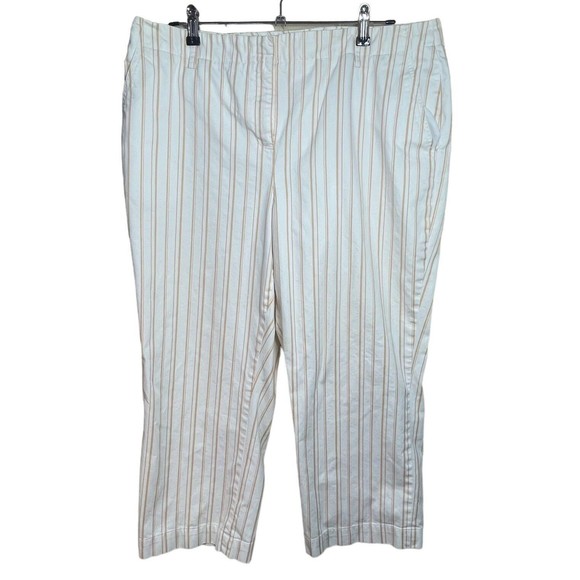Brooks Brothers Pants - Brooks Brothers‎ Women's Sz 16 Stretch Cropped Ankle Pants White Tan Striped
